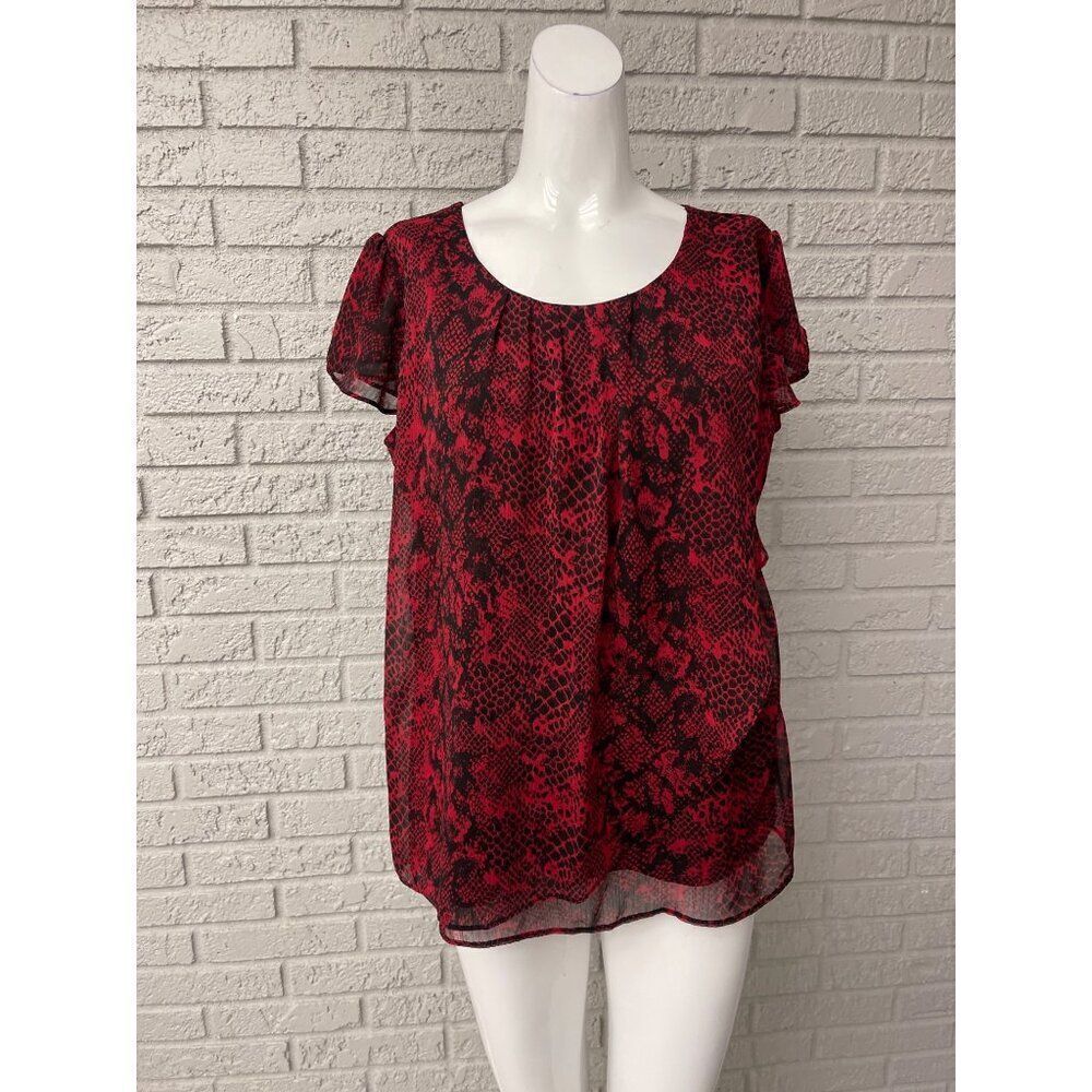 TSH Montreal Women Red Black Snake Print Fly Away Blouse Size M